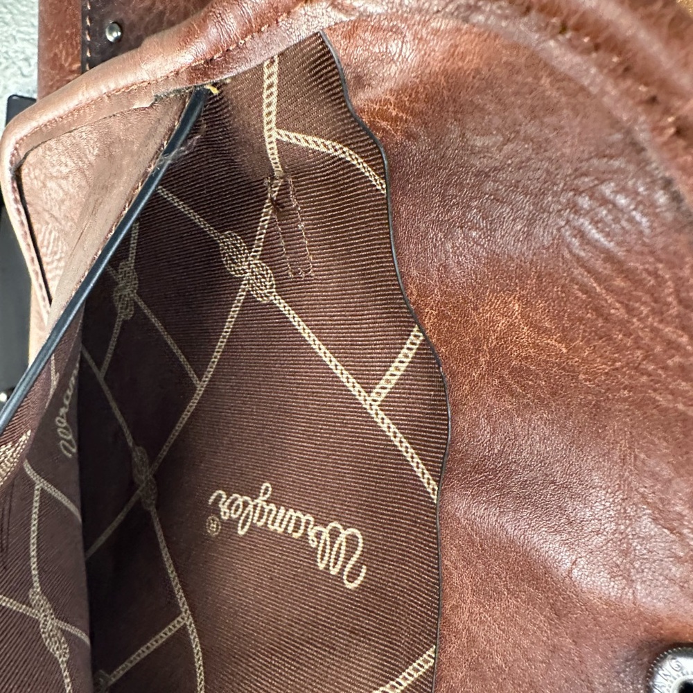 Wrangler Studded Brown Faux Leather Tote Bag - Picture 8 of 9